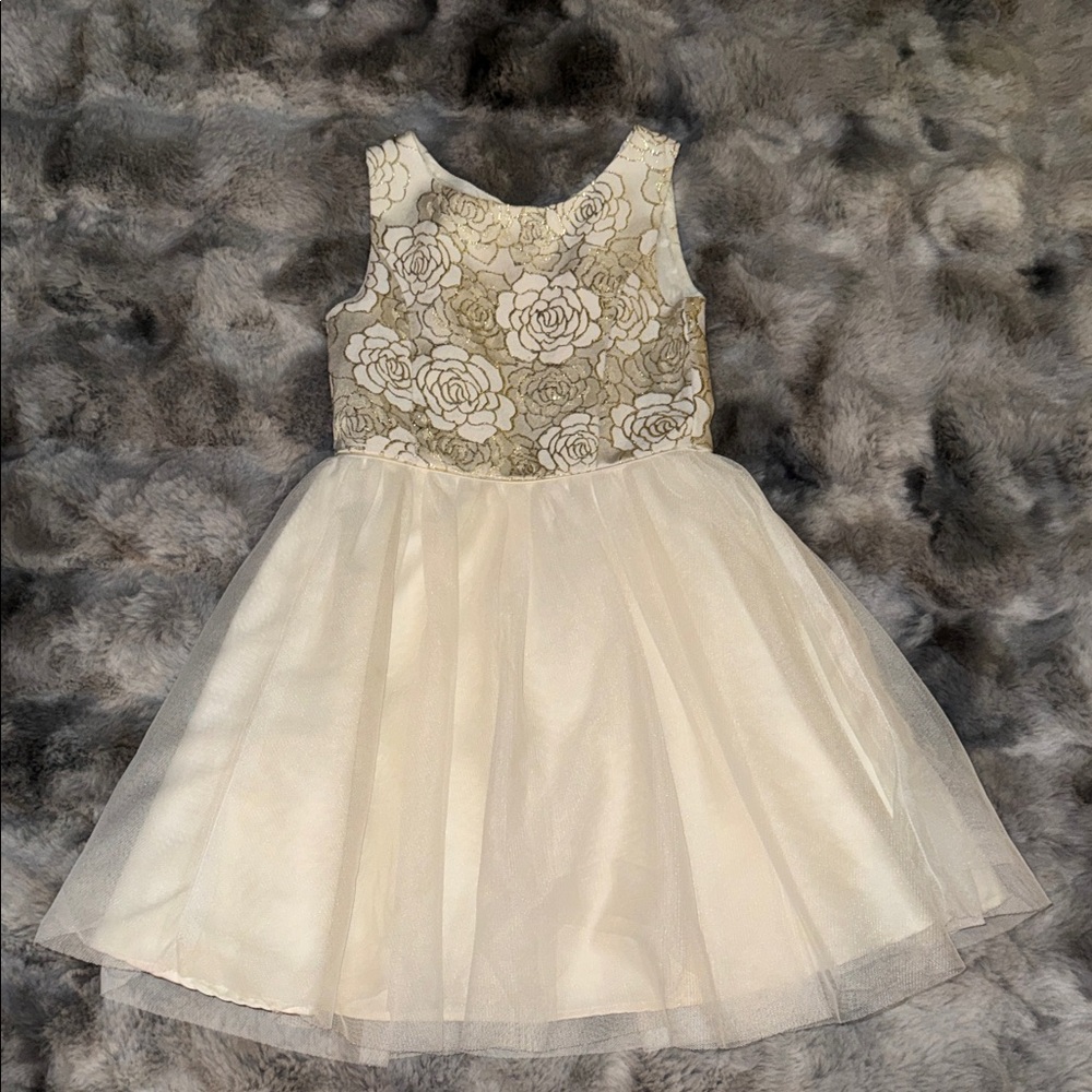 Zunie Floral Lace Kids Dress in Cream & Gold